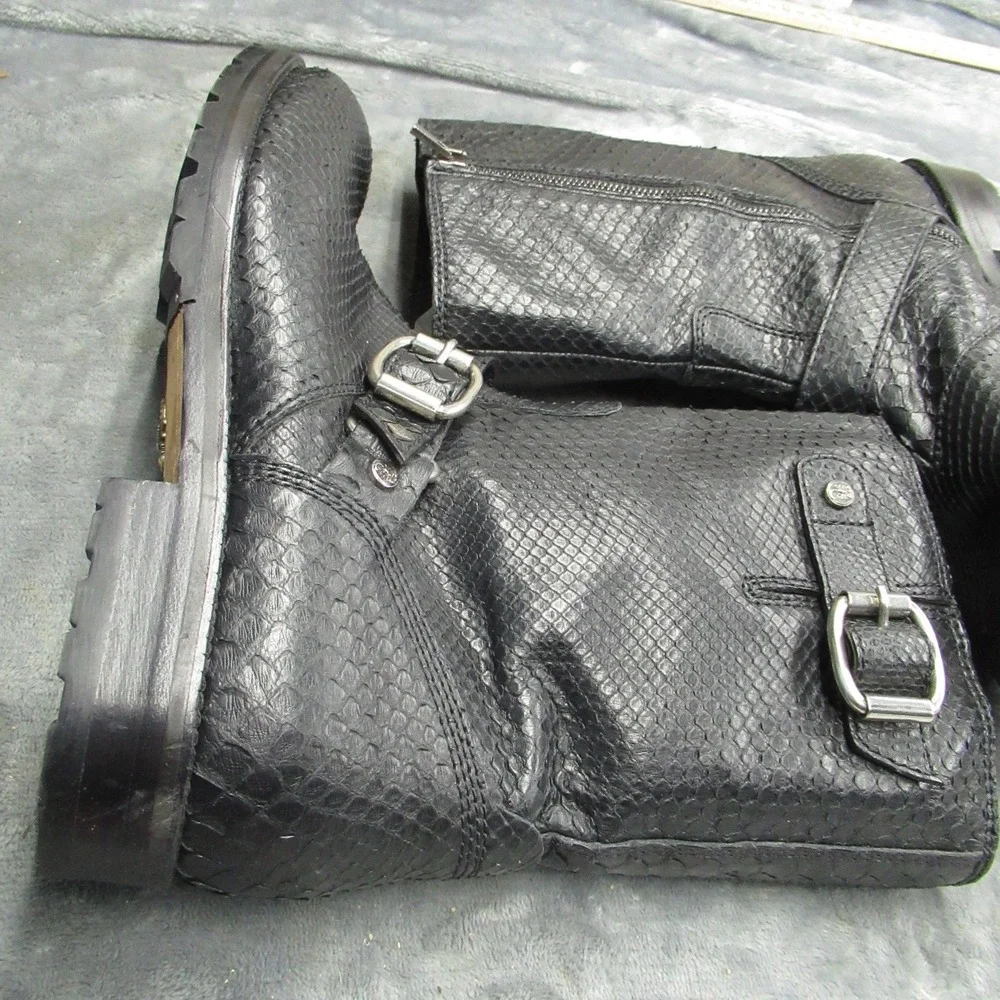 Jimmy Choo Men 9.5 Python Boots BLK Exotic Embos Leather LIGHTLY USED RARE Italy
